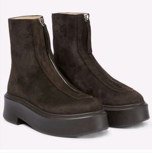 $1,490 The Row 50mm Dark Brown Suede Zip Up  Boots EU 39 US 9 New No Box